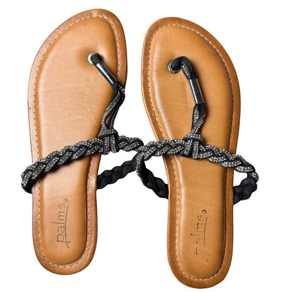 Palms Flip Flop Sandals Thong Black With Rhinestone Size 9M - Picture 1 of 7